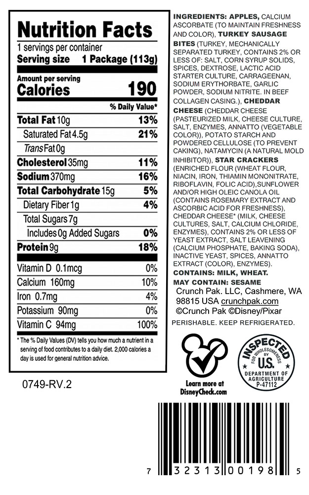 toy story lunch kit nutrition label